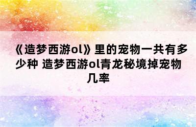 《造梦西游ol》里的宠物一共有多少种 造梦西游ol青龙秘境掉宠物几率